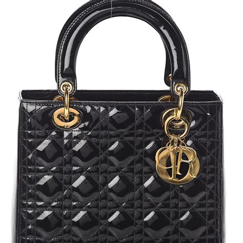 CHRISTIAN DIOR Patent Cannage Medium Lady Dior Black 